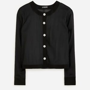 NWT J. Crew Black Women's Organza Top with Crystal Buttons